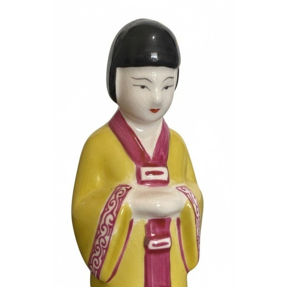 VTG Moriyama Occupied Japan Porcelain Woman Figurine Yellow Kimono 7.5"